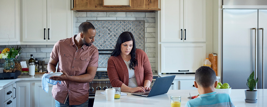 Family together in a kitchen