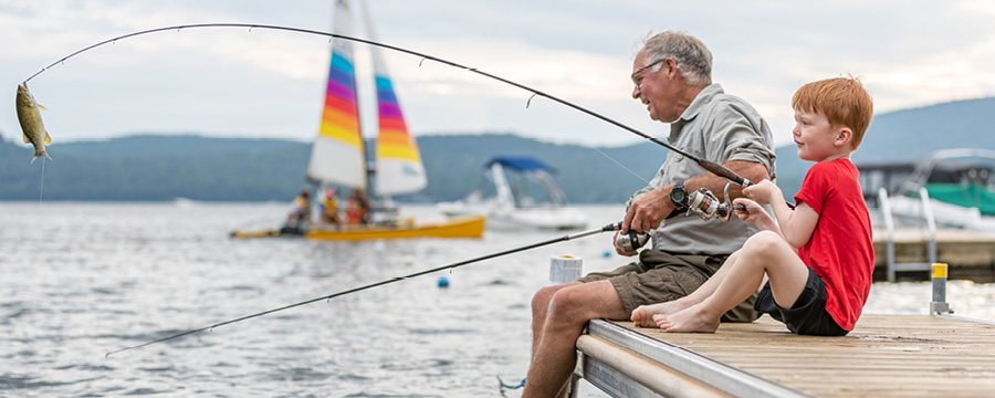 Grandpa and grandson fishing